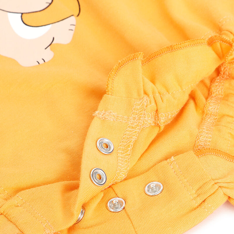 Girls Light Orange Printed Short Sleeve Rompers image number 3